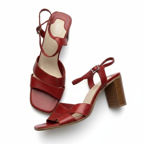 Feetfirst Shoes - FEETFIRST - Dark red leather heeled sandals Straps over the foot  Size: 39